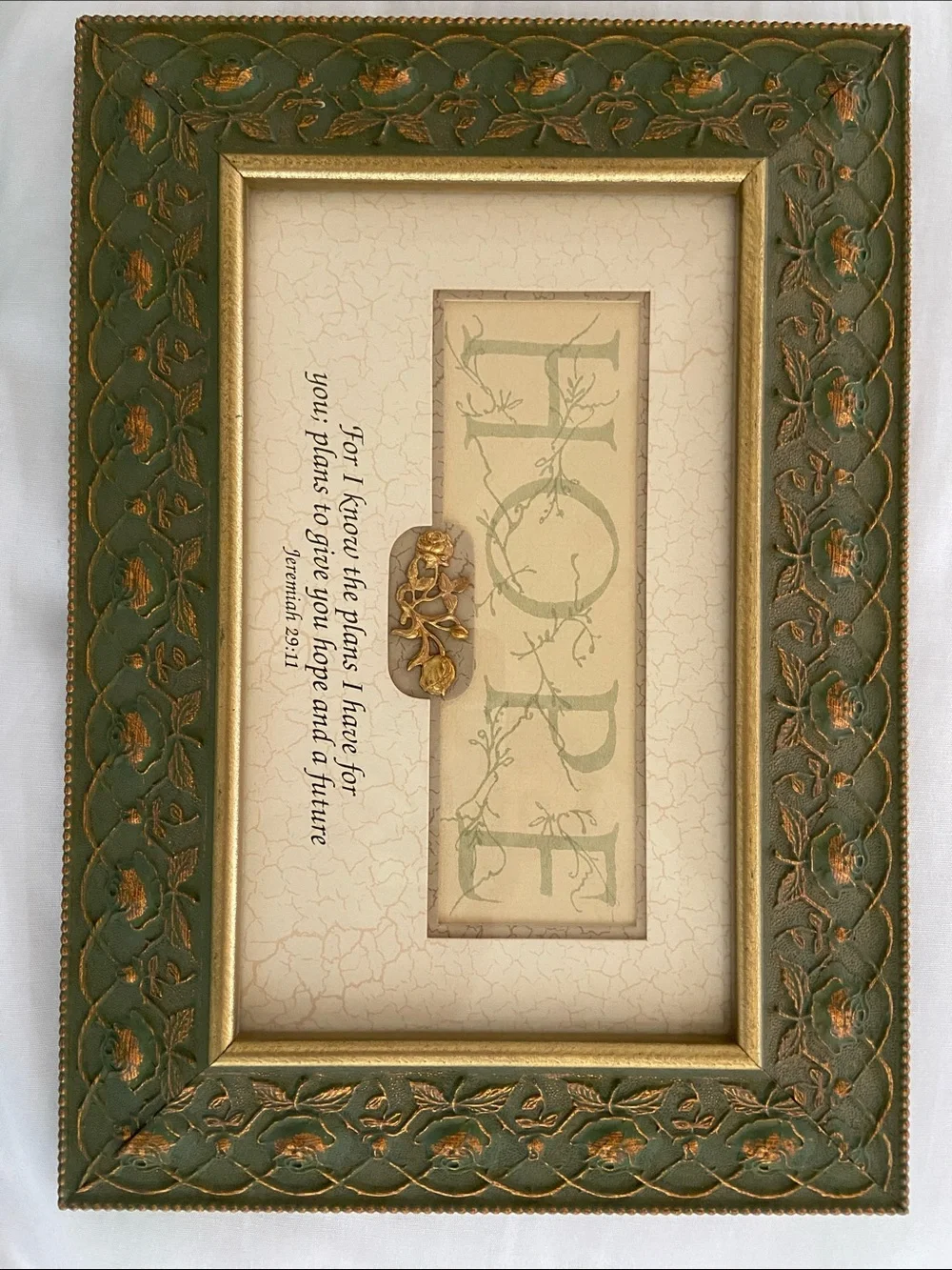 HOPE Decorative Framed Wall Art - Green and Gold by Wildwood Artisans